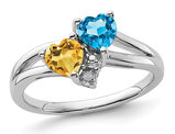 1.00 Carat (ctw) Citrine & Blue Topaz Heart Ring in Sterling Silver